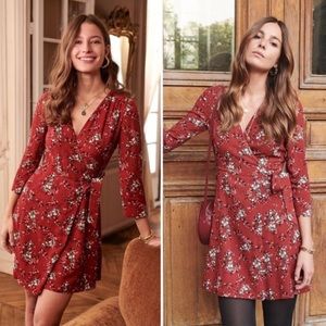 Burgundy Sezane Floral Wrap Dress